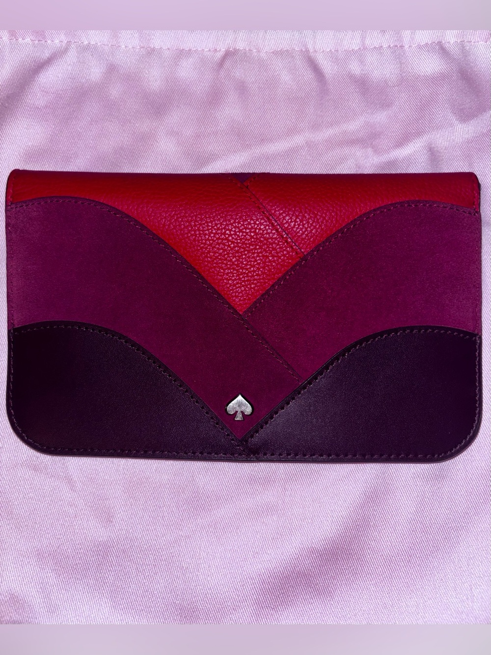 Kate Spade NADINE Colorblock Leather/Suede Clutch in Red & Plum EUC!!
